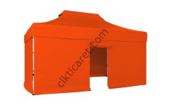 CLK 3x4,5 40 mm Katlanabilir Tente Gazebo Çadır Gazebo Çadır 3 Yan Kapalı 1 Kapılı Turuncu