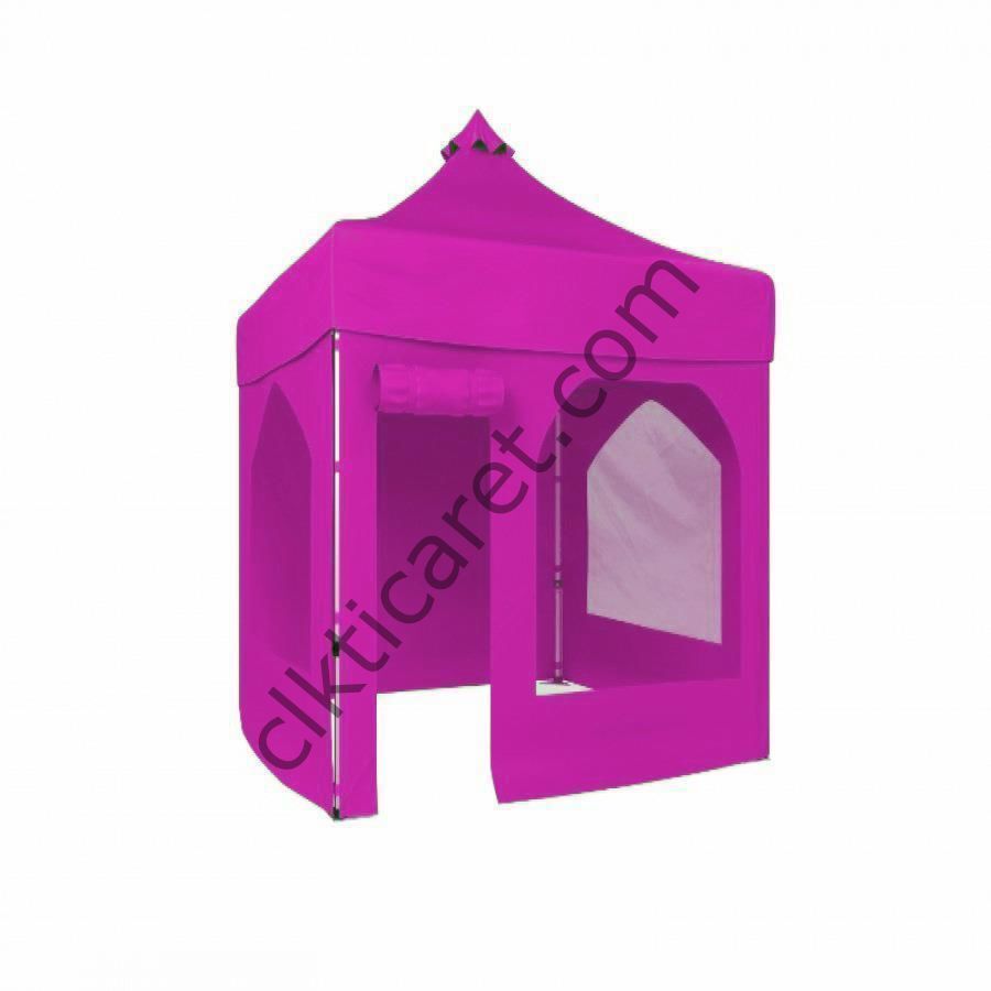 CLK 2,5x2,5 52mm Kalın Alüminyum Katlanabilir Tente Gazebo Çadır 1 Yan Pencereli 1 Yan Aksesuarsız 1 Yan Kapı ve Pencereli Pembe