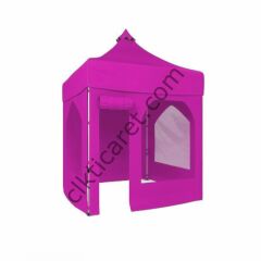 CLK 2,5x2,5 52mm Kalın Alüminyum Katlanabilir Tente Gazebo Çadır 1 Yan Pencereli 1 Yan Aksesuarsız 1 Yan Kapı ve Pencereli Pembe