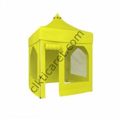 CLK 2,5x2,5 52mm Kalın Alüminyum Katlanabilir Tente Gazebo Çadır 1 Yan Pencereli 1 Yan Aksesuarsız 1 Yan Kapı ve Pencereli Sarı