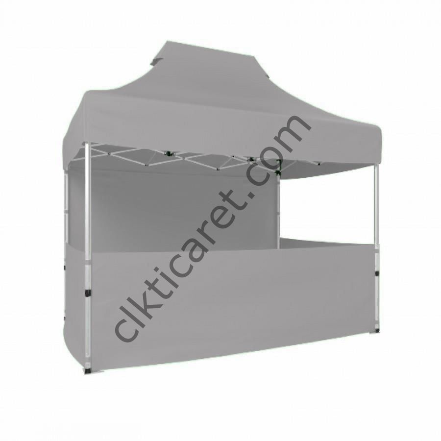CLK 2x3 Katlanabilir Tente Gazebo Portatif Çadır 1 Tam Duvar 3 Yarım Duvar Açık Gri