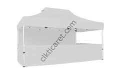 CLK 3x4,5 40mm Alüminyum Katlanabilir Tente Gazebo Çadır 4 Kenar Kapalı 3 Yarım Duvarlı Beyaz