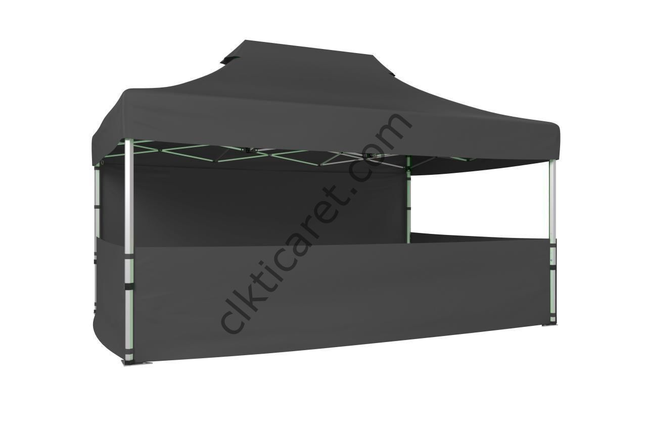 CLK 3x4,5 40mm Alüminyum Katlanabilir Tente Gazebo Çadır 4 Kenar Kapalı 3 Yarım Duvarlı Gri