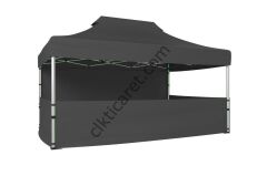 CLK 3x4,5 40mm Alüminyum Katlanabilir Tente Gazebo Çadır 4 Kenar Kapalı 3 Yarım Duvarlı Gri