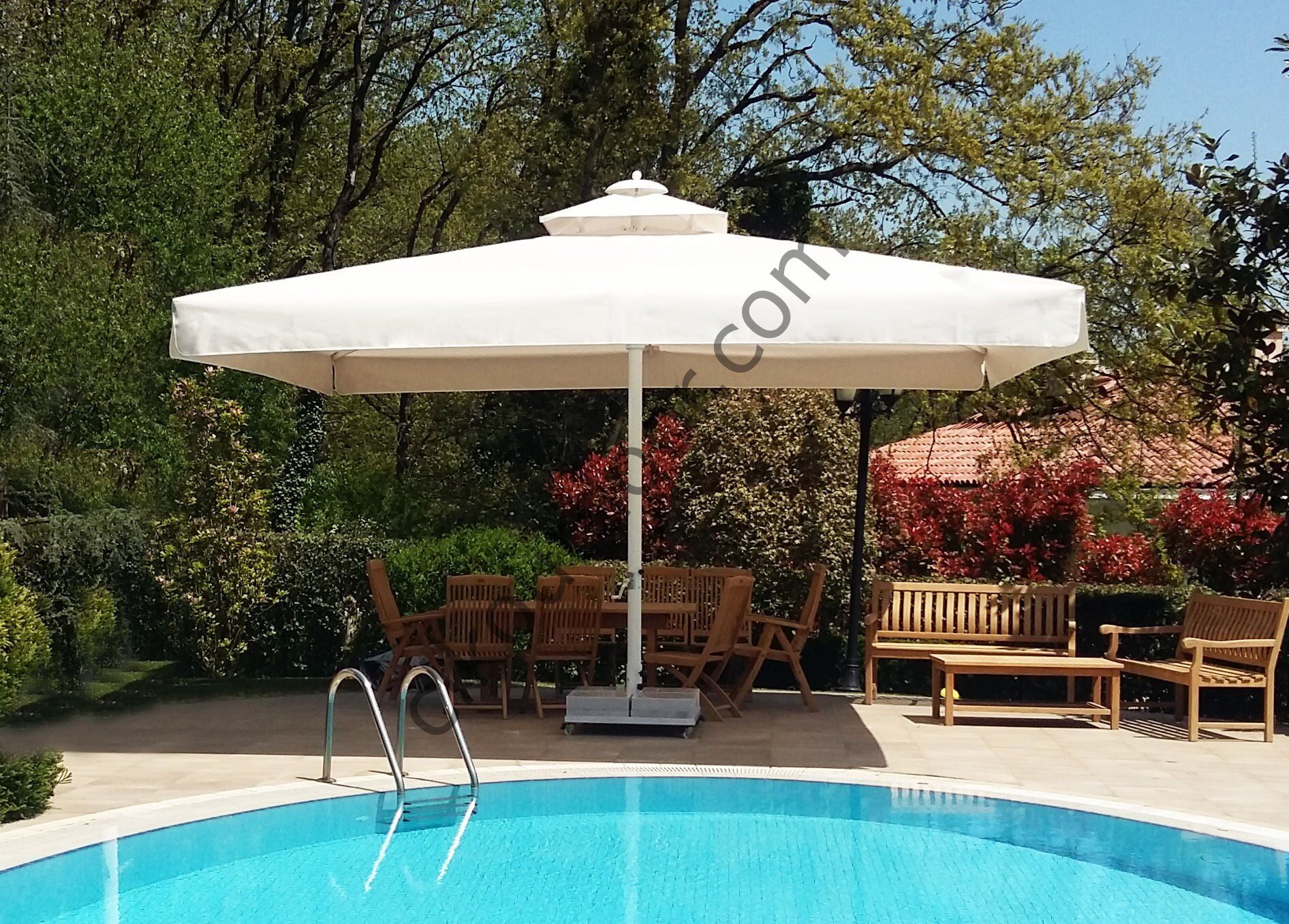 CLK 4x4 Metre Saçaklı LUX Model Krank Sistem Teleskopik Şemsiye Q90 Profil Açık Yeşil - Flanş