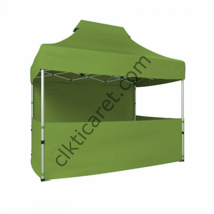 CLK 2x3 Katlanabilir Tente Gazebo Portatif Çadır 1 Tam Duvar 3 Yarım Duvar Haki Askeri Yeşil