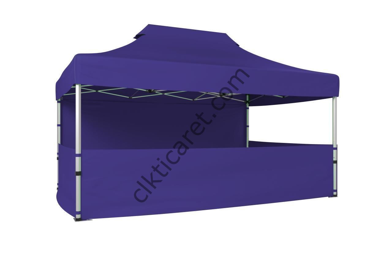 CLK 3x4,5 40mm Alüminyum Katlanabilir Tente Gazebo Çadır 4 Kenar Kapalı 3 Yarım Duvarlı Lacivert