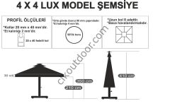CLK 4x4 Metre Saçaklı LUX Model Krank Sistem Teleskopik Şemsiye Q90 Profil Açık Gri - Flanş