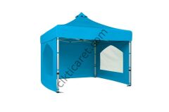CLK 3x3 40 mm Katlanabilir Tente Gazebo Çadır Gazebo Çadır 3 Yan Duvarlı 2 Pencereli Açık Mavi (Turkuaz)