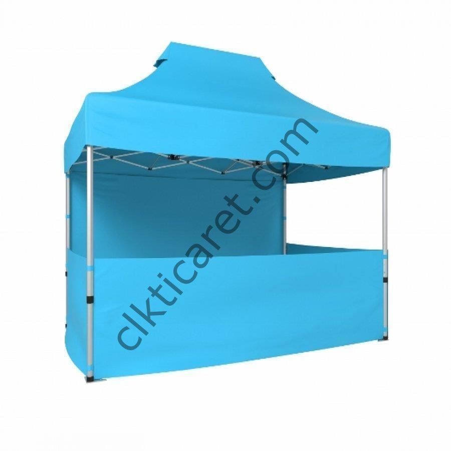 CLK 2x3 Katlanabilir Tente Gazebo Portatif Çadır 1 Tam Duvar 3 Yarım Duvar Açık Mavi (Turkuaz)