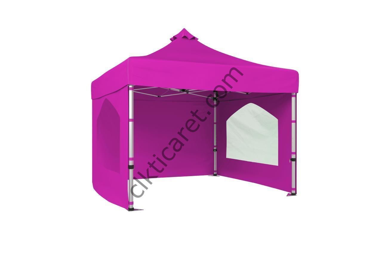 CLK 3x3 40 mm Katlanabilir Tente Gazebo Çadır Gazebo Çadır 3 Yan Duvarlı 2 Pencereli Pembe