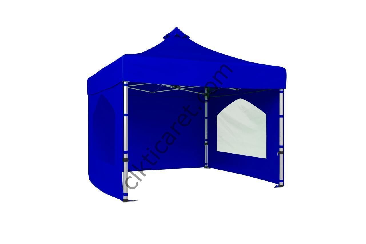 CLK 3x3 40 mm Katlanabilir Tente Gazebo Çadır Gazebo Çadır 3 Yan Duvarlı 2 Pencereli Saks Mavi