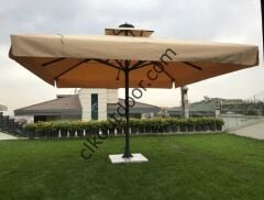 CLK 4,5x4,5 Metre Saçaklı LUX Model Krank Sistem Teleskopik Şemsiye Q90 Profil Mor - Metal Hareketli Ayak 4 Mermerli (100x100cm 230 kg)