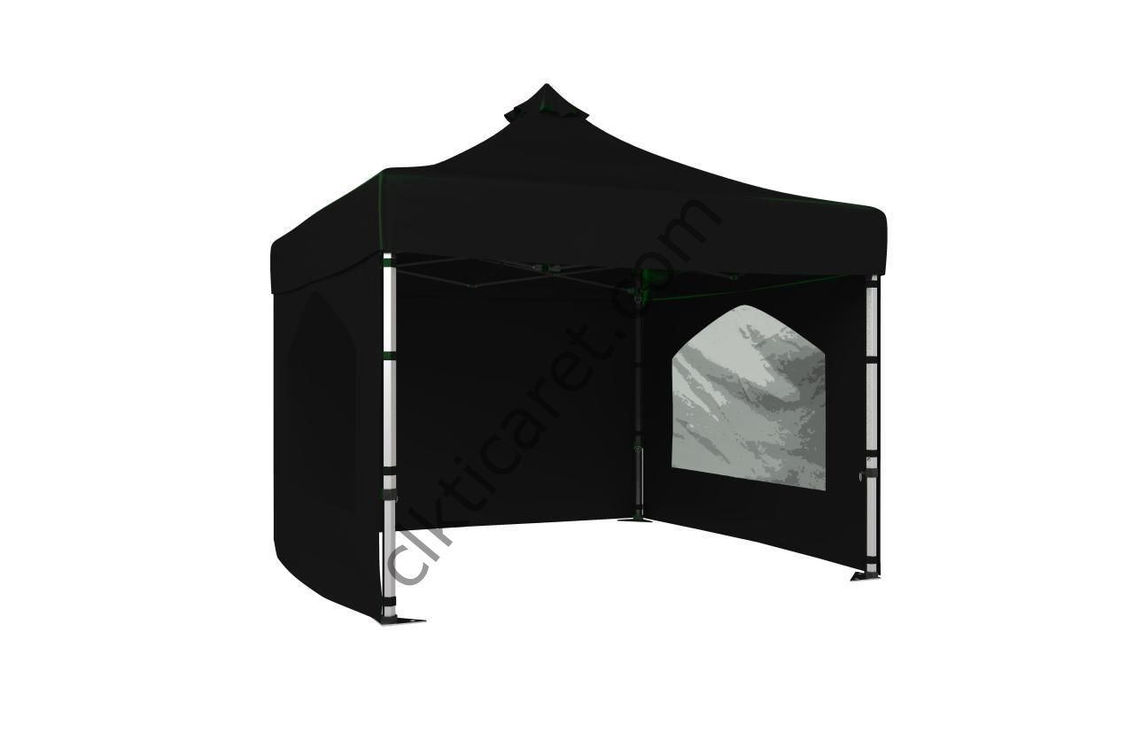 CLK 3x3 40 mm Katlanabilir Tente Gazebo Çadır Gazebo Çadır 3 Yan Duvarlı 2 Pencereli Siyah