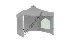 CLK 3x3 40 mm Katlanabilir Tente Gazebo Çadır Gazebo Çadır 3 Yan Duvarlı 2 Pencereli Açık Gri