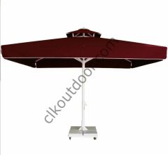 CLK 4,5x4,5 Metre Saçaklı LUX Model Krank Sistem Teleskopik Şemsiye Q90 Profil Turuncu - Metal Hareketli Ayak 4 Mermerli (100x100cm 230 kg)