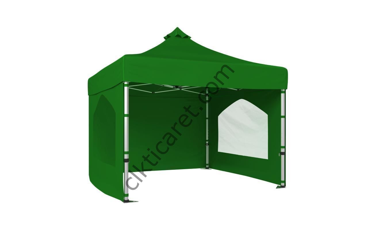 CLK 3x3 40 mm Katlanabilir Tente Gazebo Çadır Gazebo Çadır 3 Yan Duvarlı 2 Pencereli Benetton Yeşil