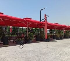 CLK 4,5x4,5 Metre Saçaklı LUX Model Krank Sistem Teleskopik Şemsiye Q90 Profil Açık Yeşil - Metal Hareketli Ayak 4 Mermerli (100x100cm 230 kg)