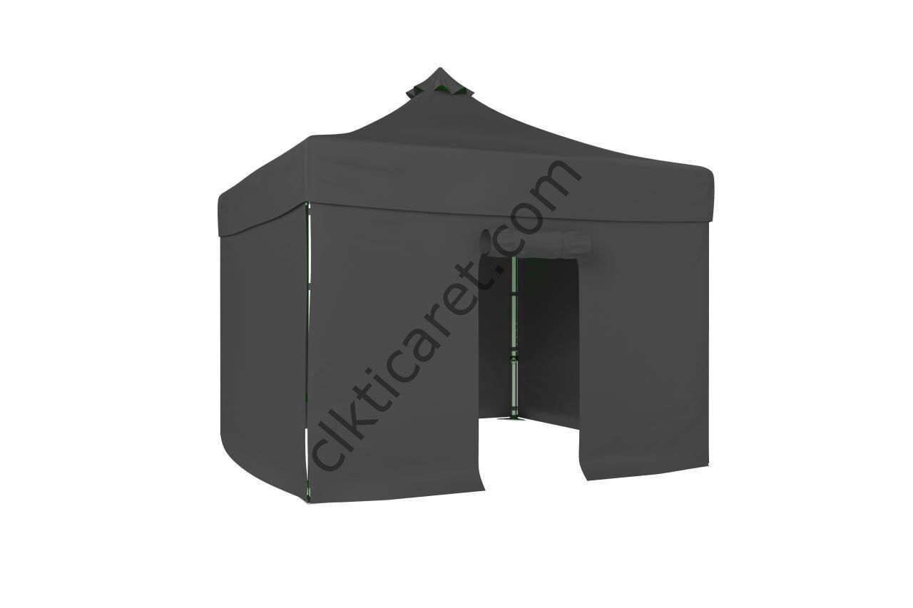 CLK 4x4 52mm Kalın Alüminyum Katlanabilir Tente Gazebo Çadır 3 Kenar Kapalı 1 Kapılı Gri
