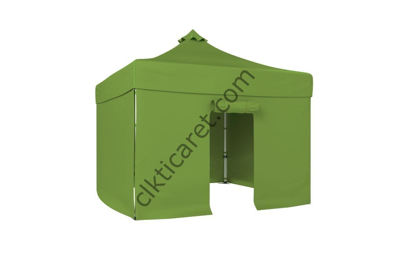CLK 4x4 52mm Kalın Alüminyum Katlanabilir Tente Gazebo Çadır 3 Kenar Kapalı 1 Kapılı Haki Askeri Yeşil