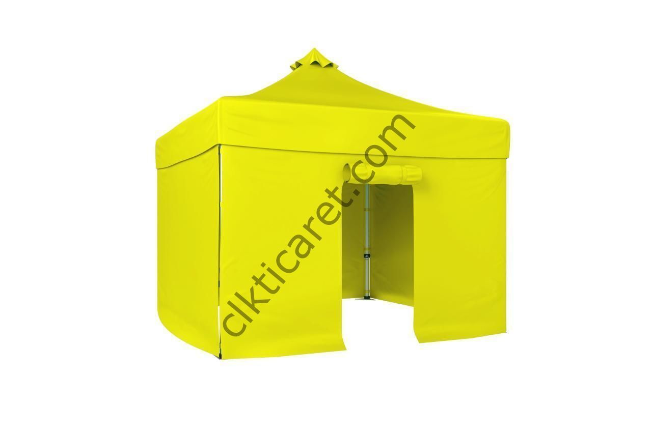 CLK 4x4 52mm Kalın Alüminyum Katlanabilir Tente Gazebo Çadır 3 Kenar Kapalı 1 Kapılı Sarı