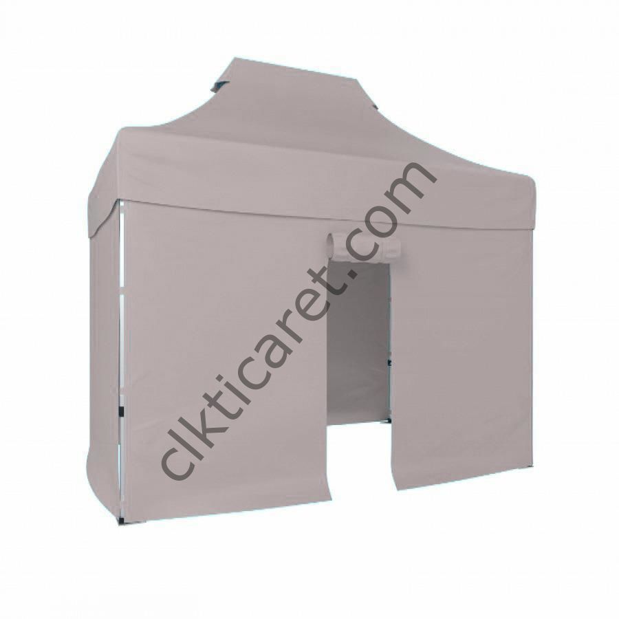 CLK 2x3 Katlanabilir Tente Gazebo Portatif Çadır 30 mm 3 Yan Kapalı 1 Kapılı Açık Gri