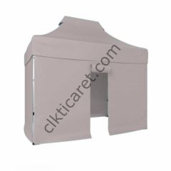 CLK 2x3 Katlanabilir Tente Gazebo Portatif Çadır 30 mm 3 Yan Kapalı 1 Kapılı Açık Gri