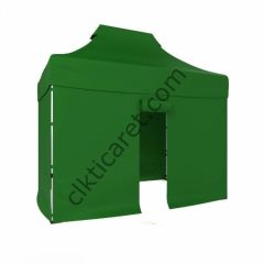 CLK 2x3 Katlanabilir Tente Gazebo Portatif Çadır 30 mm 3 Yan Kapalı 1 Kapılı Benetton Yeşil