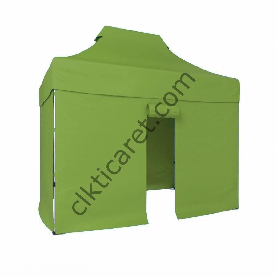 CLK 2x3 Katlanabilir Tente Gazebo Portatif Çadır 30 mm 3 Yan Kapalı 1 Kapılı Haki Askeri Yeşil