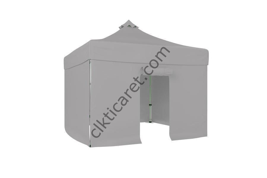 CLK 3x3 40 mm Katlanabilir Tente Gazebo Çadır Gazebo Çadır 3 Yan Kapalı 1 Kapılı Açık Gri