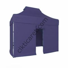 CLK 2x3 Katlanabilir Tente Gazebo Portatif Çadır 30 mm 3 Yan Kapalı 1 Kapılı Lacivert