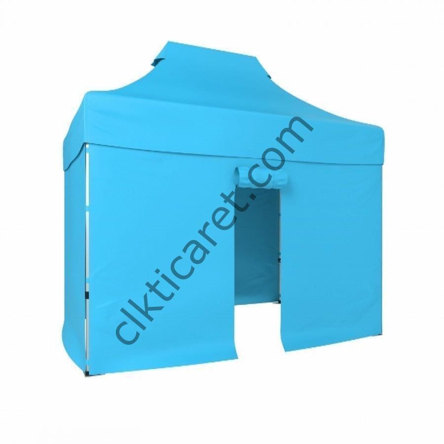 CLK 2x3 Katlanabilir Tente Gazebo Portatif Çadır 30 mm 3 Yan Kapalı 1 Kapılı Açık Mavi (Turkuaz)