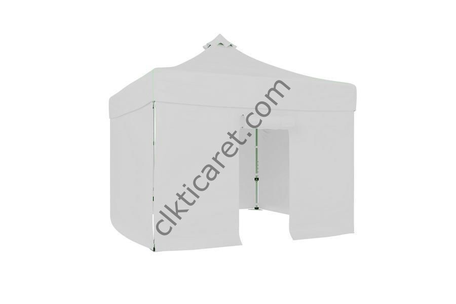CLK 3x3 40 mm Katlanabilir Tente Gazebo Çadır Gazebo Çadır 3 Yan Kapalı 1 Kapılı Beyaz