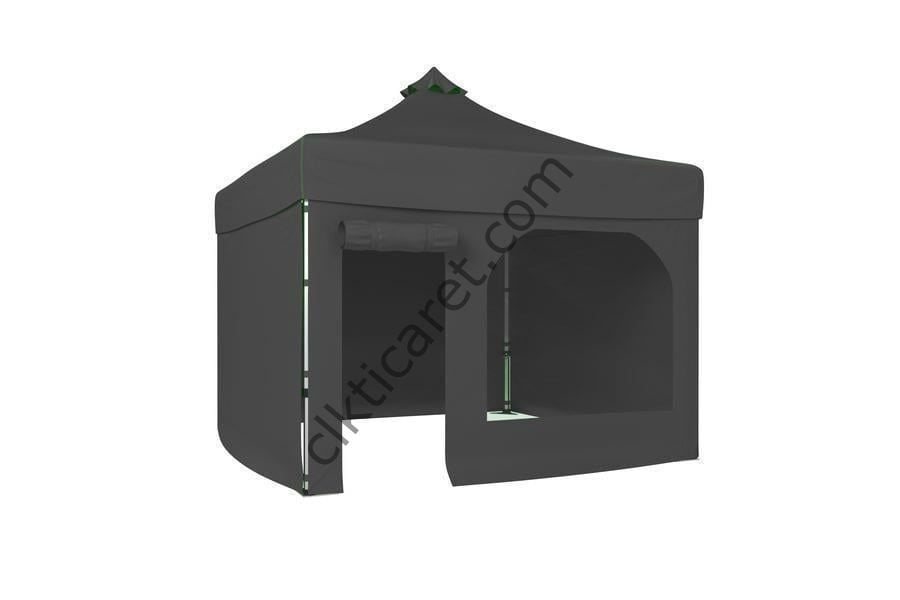CLK 4x4 40 mm Katlanabilir Tente Gazebo Çadır Gazebo Çadır 3 Yan Kapalı 1 Yan Kapı ve Pencereli Gri