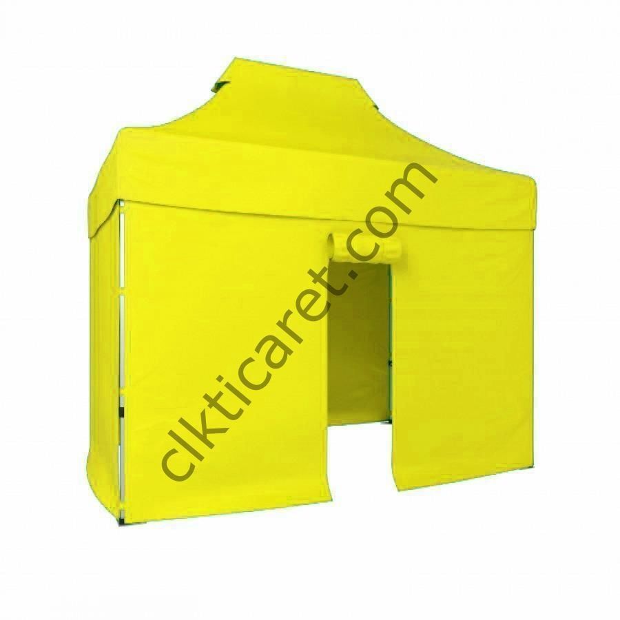 CLK 2x3 Katlanabilir Tente Gazebo Portatif Çadır 30 mm 3 Yan Kapalı 1 Kapılı Sarı