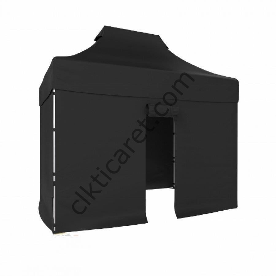 CLK 2x3 Katlanabilir Tente Gazebo Portatif Çadır 30 mm 3 Yan Kapalı 1 Kapılı Siyah
