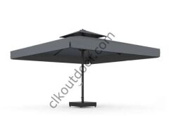 CLK 5x5 Metre Saçaklı LUX Model Krank Sistem Teleskopik Şemsiye Q90 Profil Lacivert - Metal Hareketli Ayak 4 Mermerli (100x100cm 230 kg)