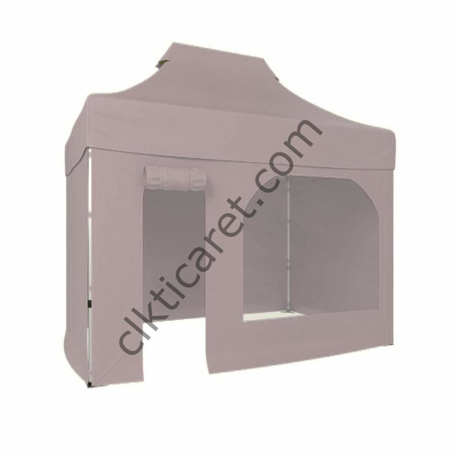 CLK 2x3 Katlanabilir Tente Gazebo Portatif Çadır 3 Yan Kapalı 1 Yan Kapı ve Pencereli Açık Gri