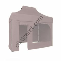 CLK 2x3 Katlanabilir Tente Gazebo Portatif Çadır 3 Yan Kapalı 1 Yan Kapı ve Pencereli Açık Gri