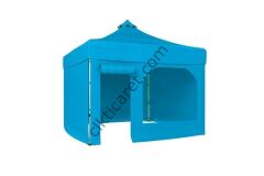 CLK 4x4 40 mm Katlanabilir Tente Gazebo Çadır Gazebo Çadır 3 Yan Kapalı 1 Yan Kapı ve Pencereli Açık Mavi (Turkuaz)