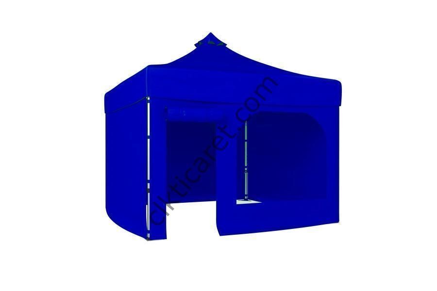 CLK 4x4 40 mm Katlanabilir Tente Gazebo Çadır Gazebo Çadır 3 Yan Kapalı 1 Yan Kapı ve Pencereli Saks Mavi