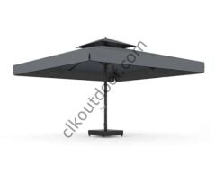 CLK 5x5 Metre Saçaklı LUX Model Krank Sistem Teleskopik Şemsiye Q90 Profil Krem - Metal Hareketli Ayak 4 Mermerli (100x100cm 230 kg)