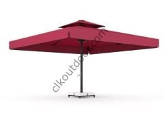 CLK 5x5 Metre Saçaklı LUX Model Krank Sistem Teleskopik Şemsiye Q90 Profil Krem - Metal Hareketli Ayak 4 Mermerli (100x100cm 230 kg)