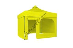 CLK 4x4 40 mm Katlanabilir Tente Gazebo Çadır Gazebo Çadır 3 Yan Kapalı 1 Yan Kapı ve Pencereli Sarı