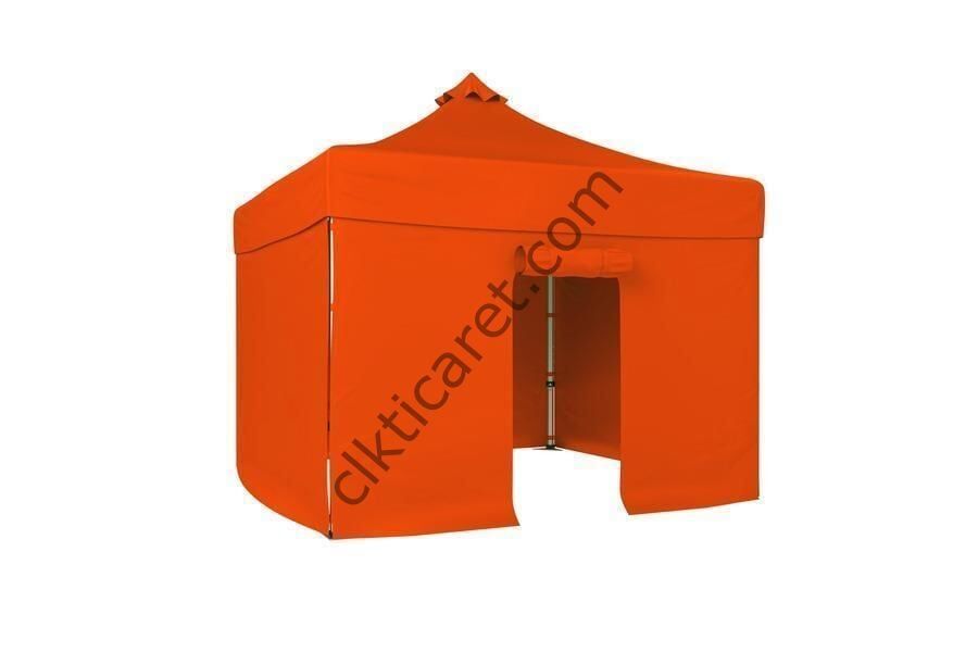 CLK 3x3 40 mm Katlanabilir Tente Gazebo Çadır Gazebo Çadır 3 Yan Kapalı 1 Kapılı Turuncu