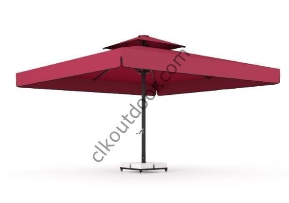 CLK 5x5 Metre Saçaklı LUX Model Krank Sistem Teleskopik Şemsiye Q90 Profil Bej - Metal Hareketli Ayak 4 Mermerli (100x100cm 230 kg)