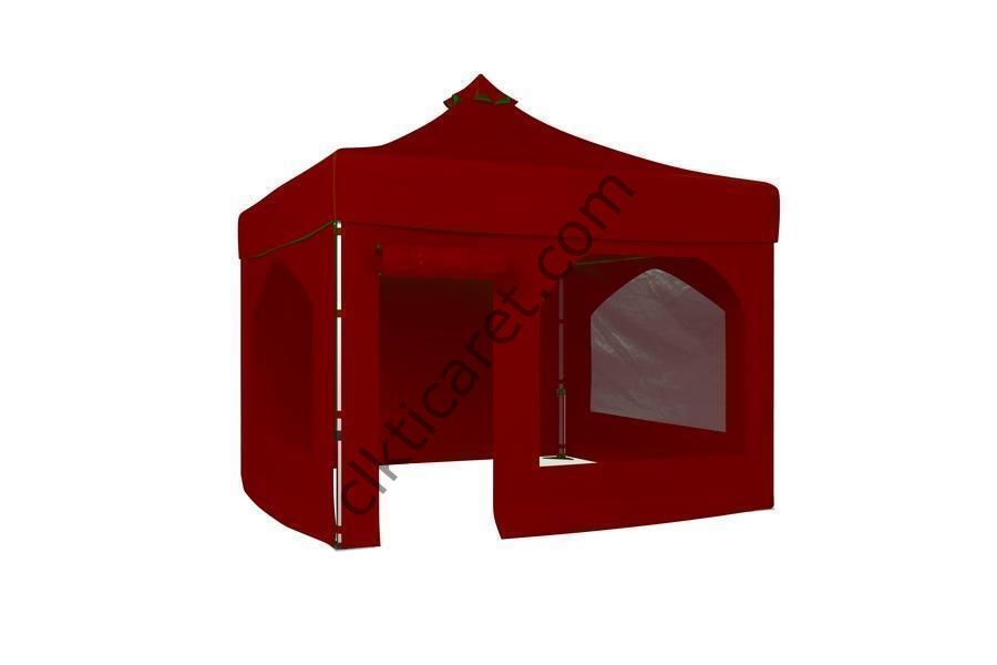 CLK 4x4 40 mm Katlanabilir Tente Gazebo Çadır Gazebo Çadır 2 Yan Pencereli 1 Yan Aksesuarsız 1 Yan Kapı ve Pencereli Bordo