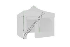CLK 3x3 40 mm Katlanabilir Tente Gazebo Çadır Gazebo Çadır 3 Yan Kapalı 1 Yan Kapı ve Pencereli Beyaz