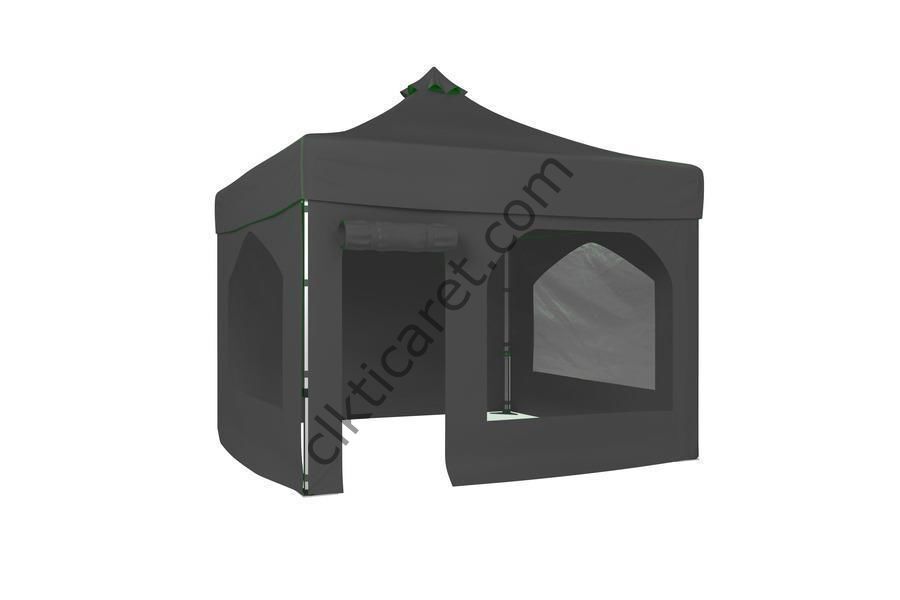 CLK 4x4 40 mm Katlanabilir Tente Gazebo Çadır Gazebo Çadır 2 Yan Pencereli 1 Yan Aksesuarsız 1 Yan Kapı ve Pencereli Gri