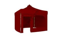 CLK 3x3 40 mm Katlanabilir Tente Gazebo Çadır Gazebo Çadır 3 Yan Kapalı 1 Yan Kapı ve Pencereli Bordo